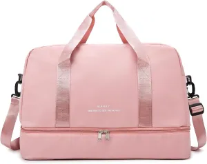 Light Gym Bag for Women, Travel Duffel Bag with Shoe Compartment, Weekender Overnight Bag with Wet Pocket for Women, Travel, Gym, Yoga （Light pink）