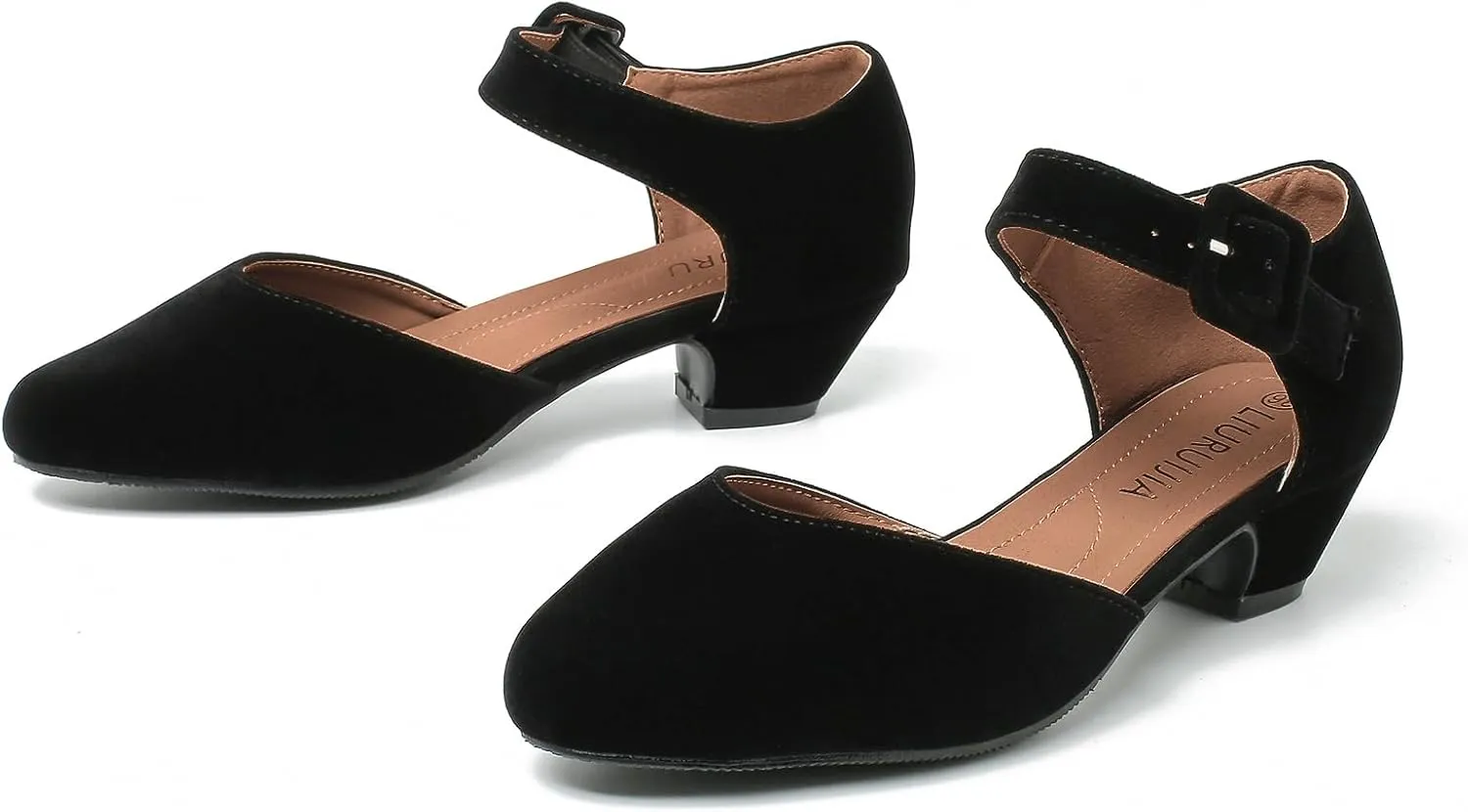 LIURUIJIA Women's Closed Toe Low Chunky Heel Pumps Ankle Strap Dress Shoes for Work Wedding Party Dance