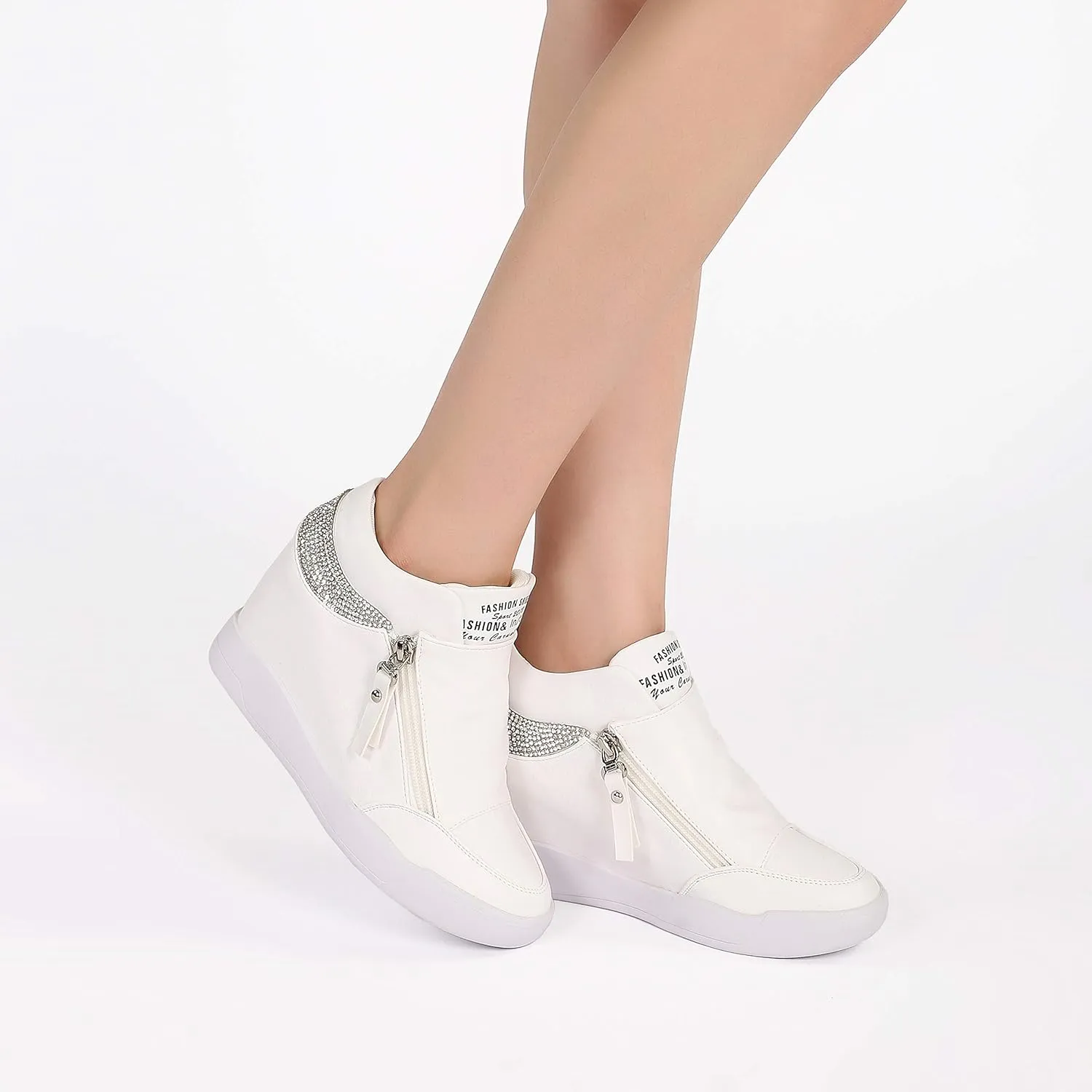 LIURUIJIA Women's Platform Hidden Wedge Sneakers High-Top Fashion Sneakers Dressy Casual Tennis Shoes Ankle Boots