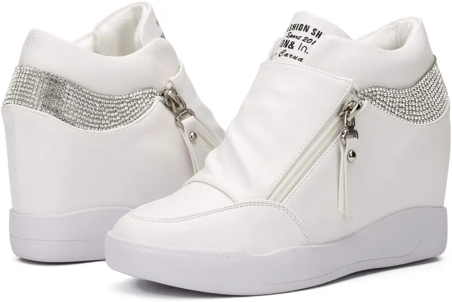 LIURUIJIA Women's Platform Hidden Wedge Sneakers High-Top Fashion Sneakers Dressy Casual Tennis Shoes Ankle Boots
