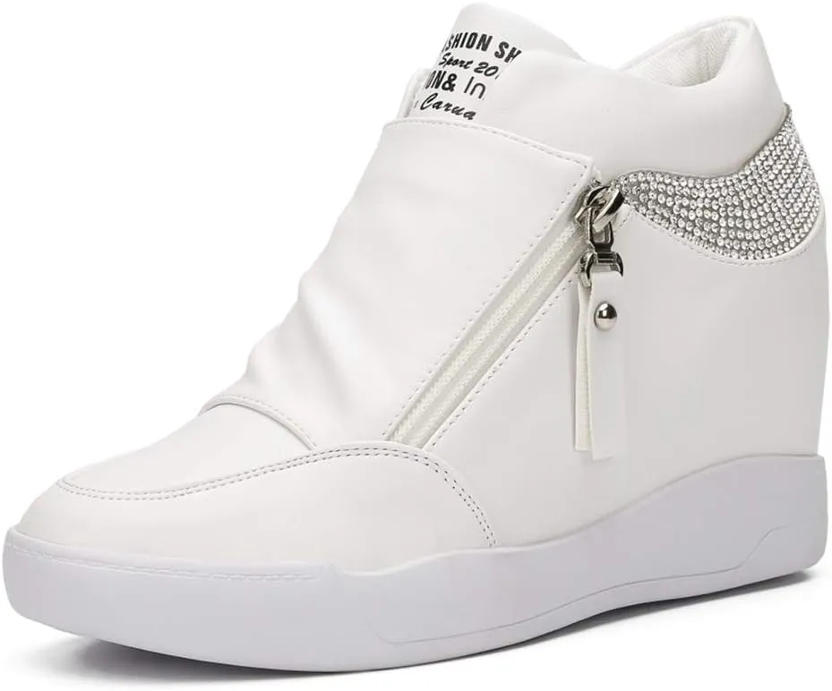 LIURUIJIA Women's Platform Hidden Wedge Sneakers High-Top Fashion Sneakers Dressy Casual Tennis Shoes Ankle Boots