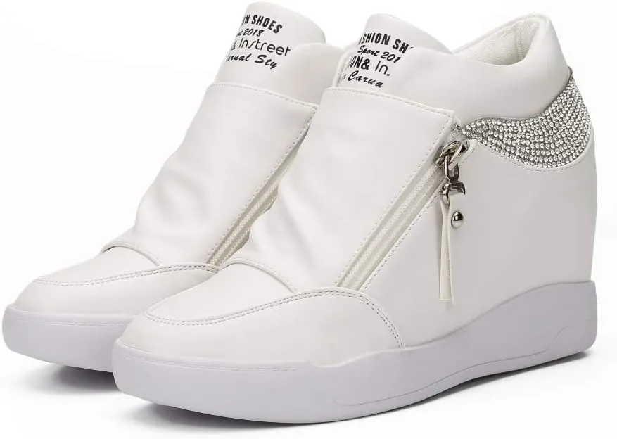 LIURUIJIA Women's Platform Hidden Wedge Sneakers High-Top Fashion Sneakers Dressy Casual Tennis Shoes Ankle Boots
