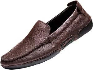 Loafers for Men Genuine Leather Stitching Detailed Round Toe Anti-Slip Fashion Slip On Flexible Comfortable Party