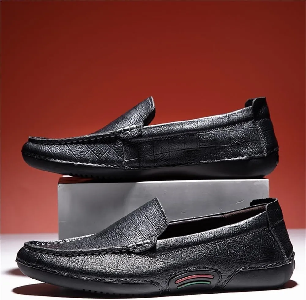 Loafers for Men Genuine Leather Stitching Detailed Round Toe Anti-Slip Fashion Slip On Flexible Comfortable Party