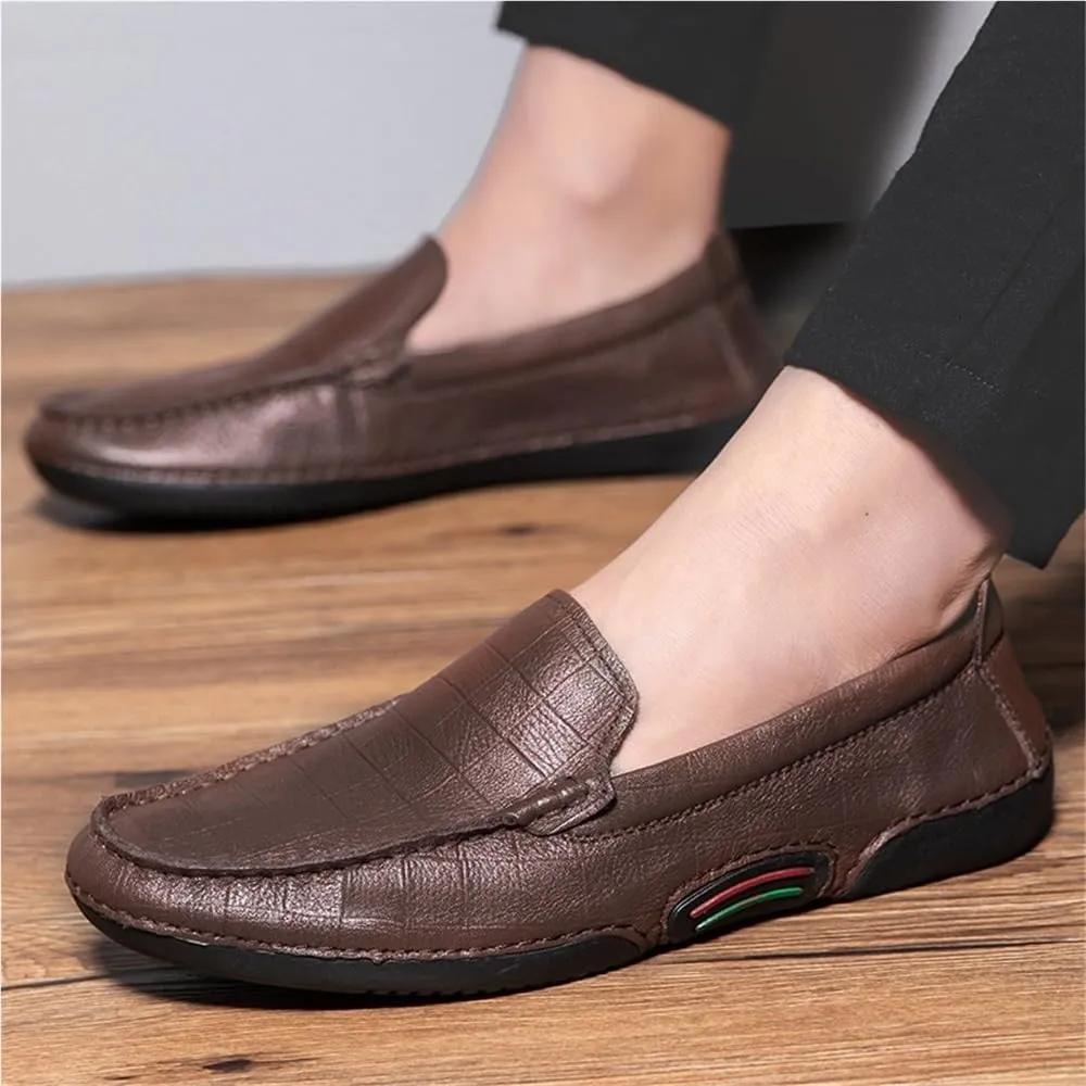Loafers for Men Genuine Leather Stitching Detailed Round Toe Anti-Slip Fashion Slip On Flexible Comfortable Party