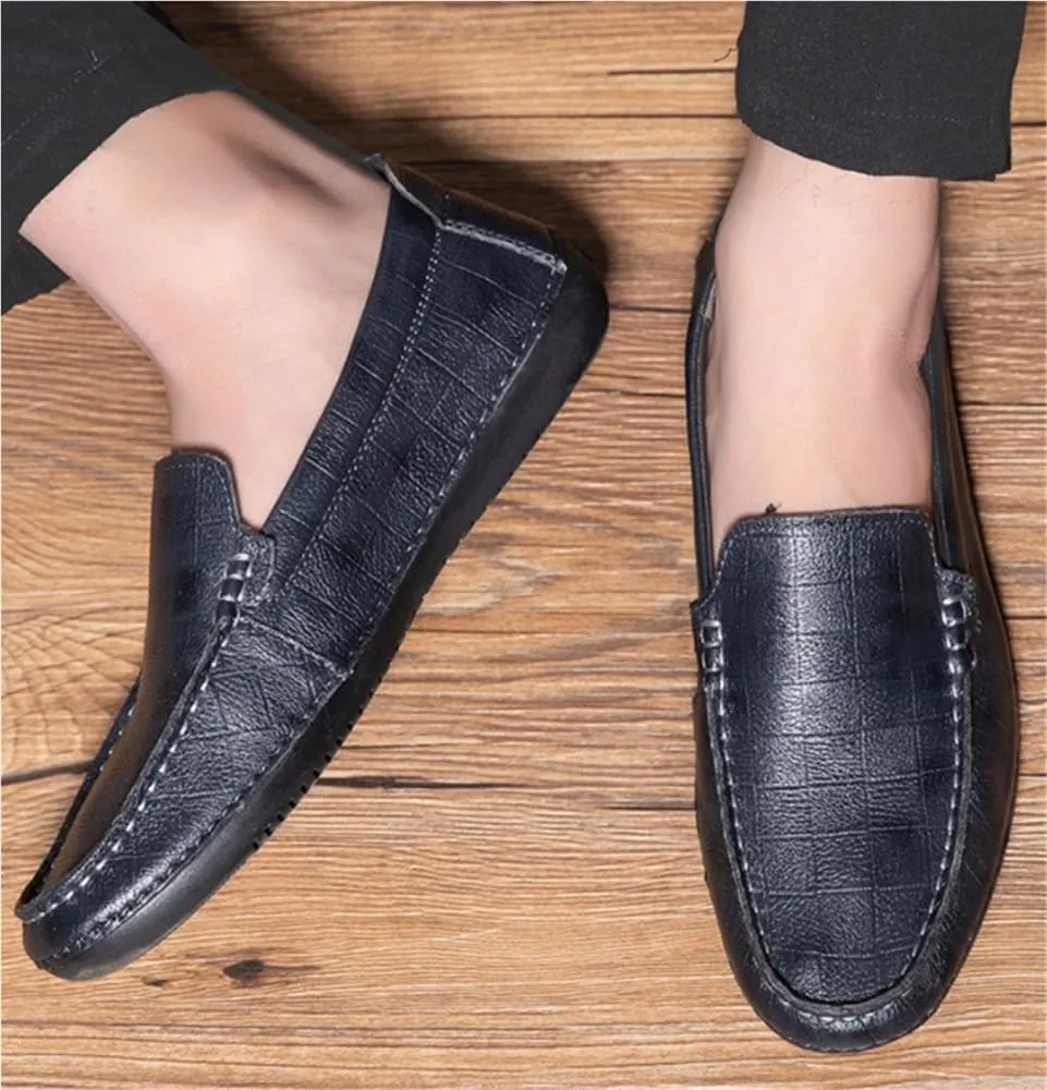 Loafers for Men Genuine Leather Stitching Detailed Round Toe Anti-Slip Fashion Slip On Flexible Comfortable Party