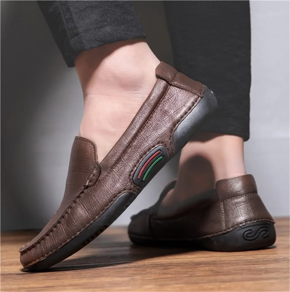 Loafers for Men Genuine Leather Stitching Detailed Round Toe Anti-Slip Fashion Slip On Flexible Comfortable Party