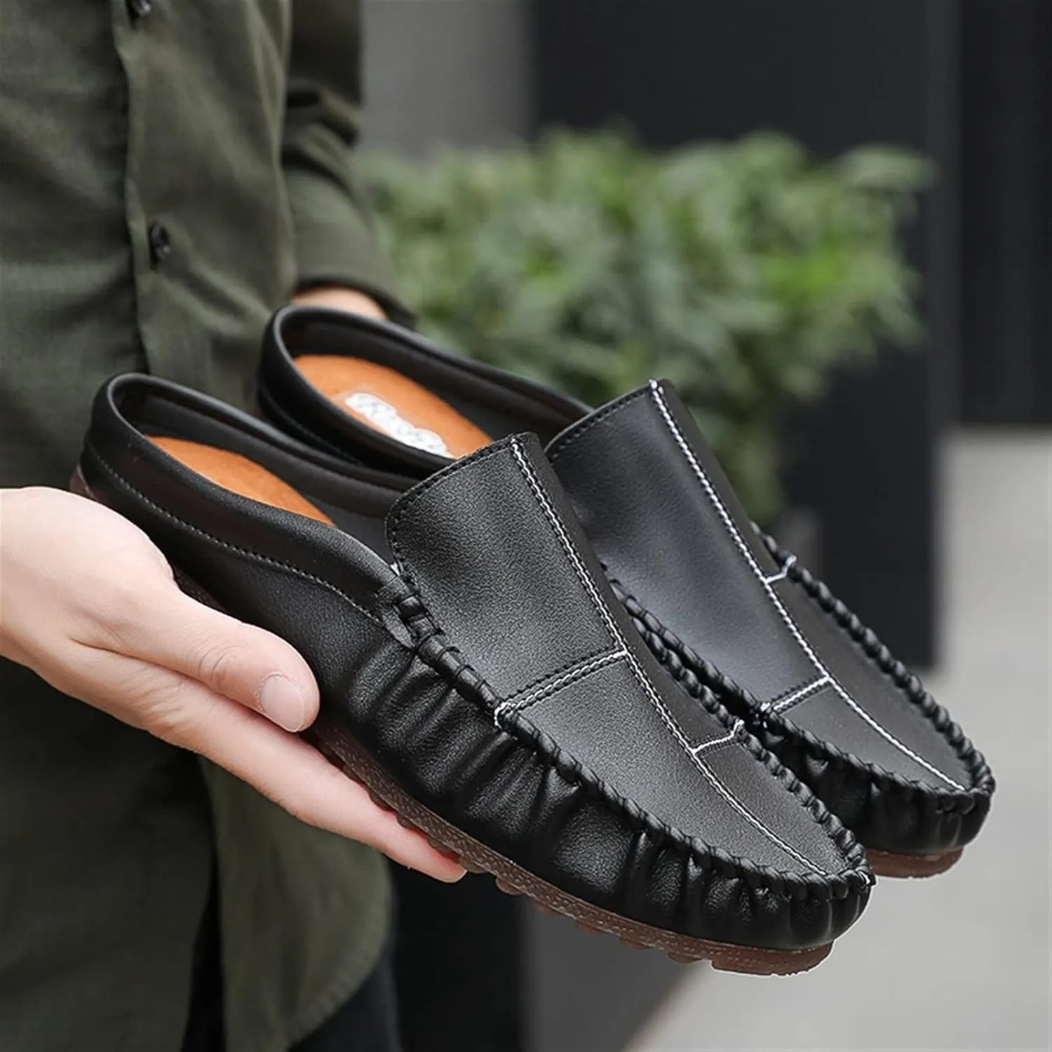 Loafers for Men Stitching Details Backless Moccasins Shoes Vegan Leather Comfortable Flexible Resistant Wedding Walking Slip On