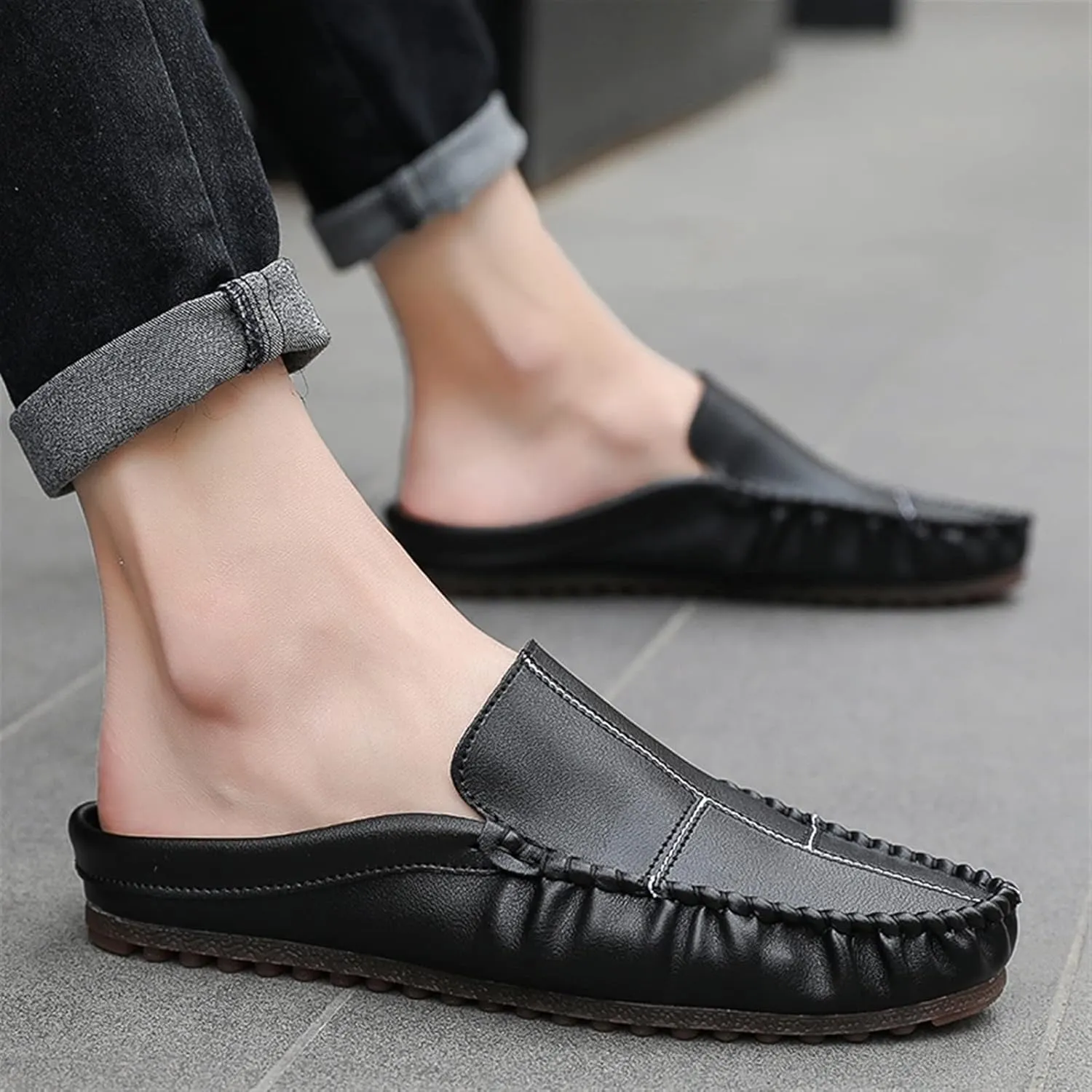 Loafers for Men Stitching Details Backless Moccasins Shoes Vegan Leather Comfortable Flexible Resistant Wedding Walking Slip On