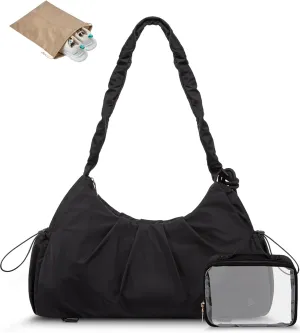 LOVEVOOK Gym Duffel Bag for Women, Weekender Overnight Bag with Wet Pocket, Workout Dance Bag, Sports Tote Bags with Hidden Yoga Mat Holder- Black