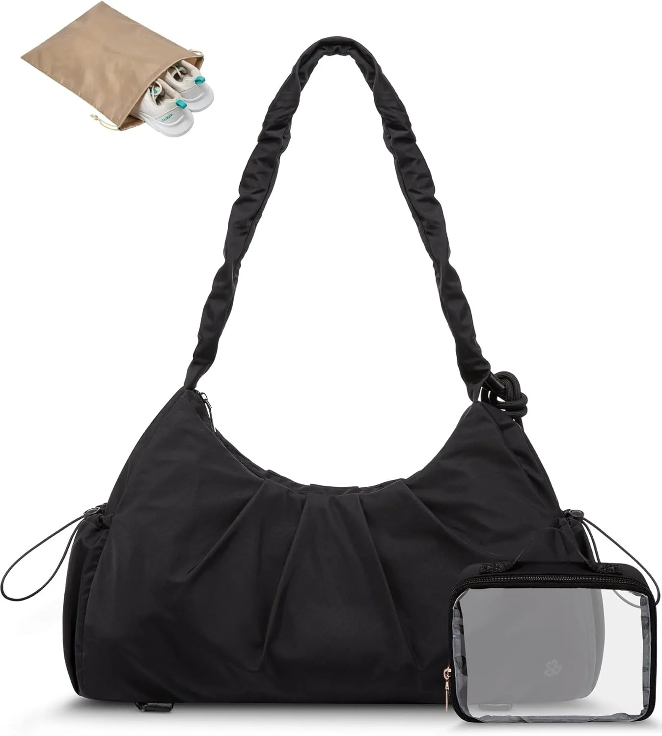 LOVEVOOK Gym Duffel Bag for Women, Weekender Overnight Bag with Wet Pocket, Workout Dance Bag, Sports Tote Bags with Hidden Yoga Mat Holder- Black