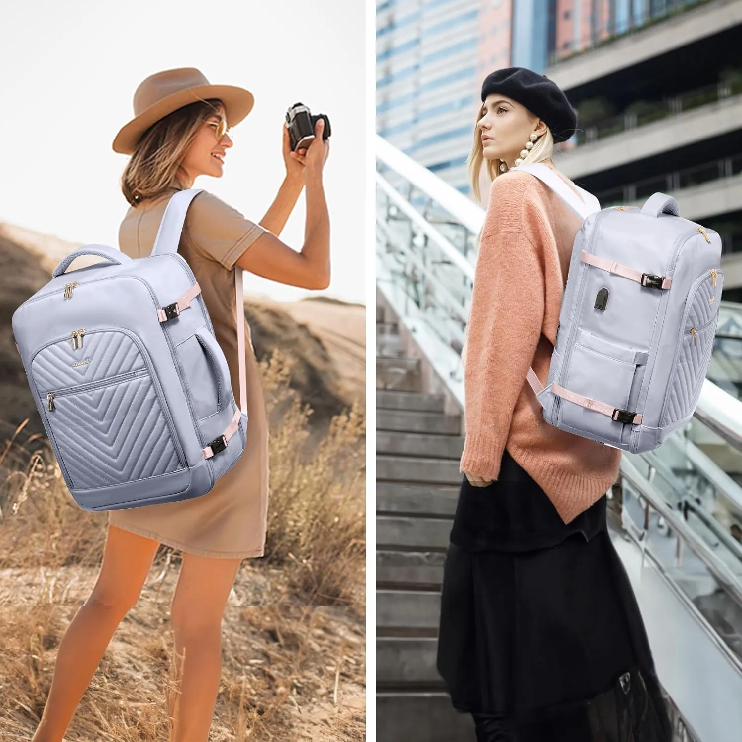 LOVEVOOK Large Travel Backpack for Women,Carry on Backpack Flight Approved,Personal Item Backpack Travel Bag with 3 Packing Cubes,Waterproof Back Pack TSA Fit 17inch Laptop Luggage with USB Port