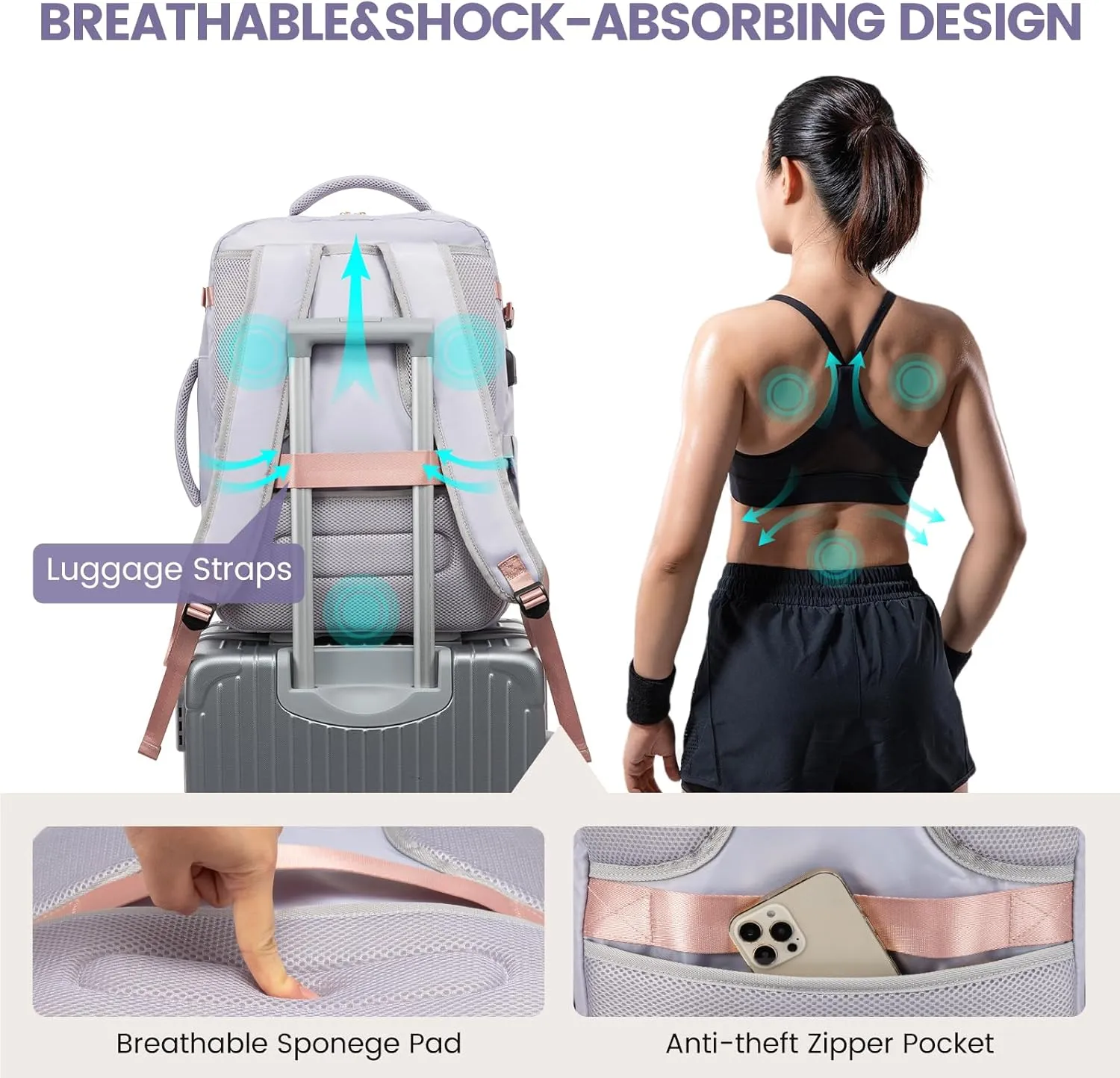 LOVEVOOK Large Travel Backpack for Women,Carry on Backpack Flight Approved,Personal Item Backpack Travel Bag with 3 Packing Cubes,Waterproof Back Pack TSA Fit 17inch Laptop Luggage with USB Port