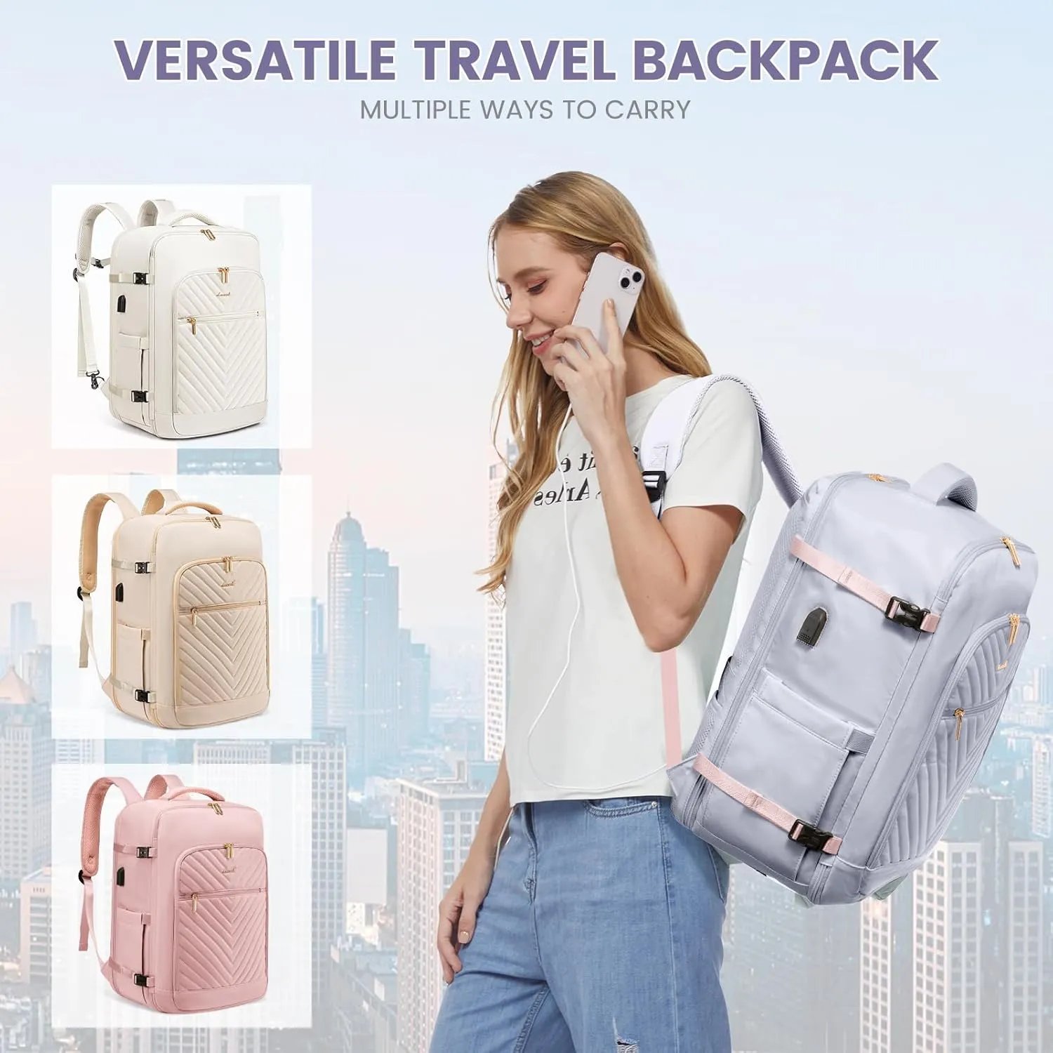 LOVEVOOK Large Travel Backpack for Women,Carry on Backpack Flight Approved,Personal Item Backpack Travel Bag with 3 Packing Cubes,Waterproof Back Pack TSA Fit 17inch Laptop Luggage with USB Port