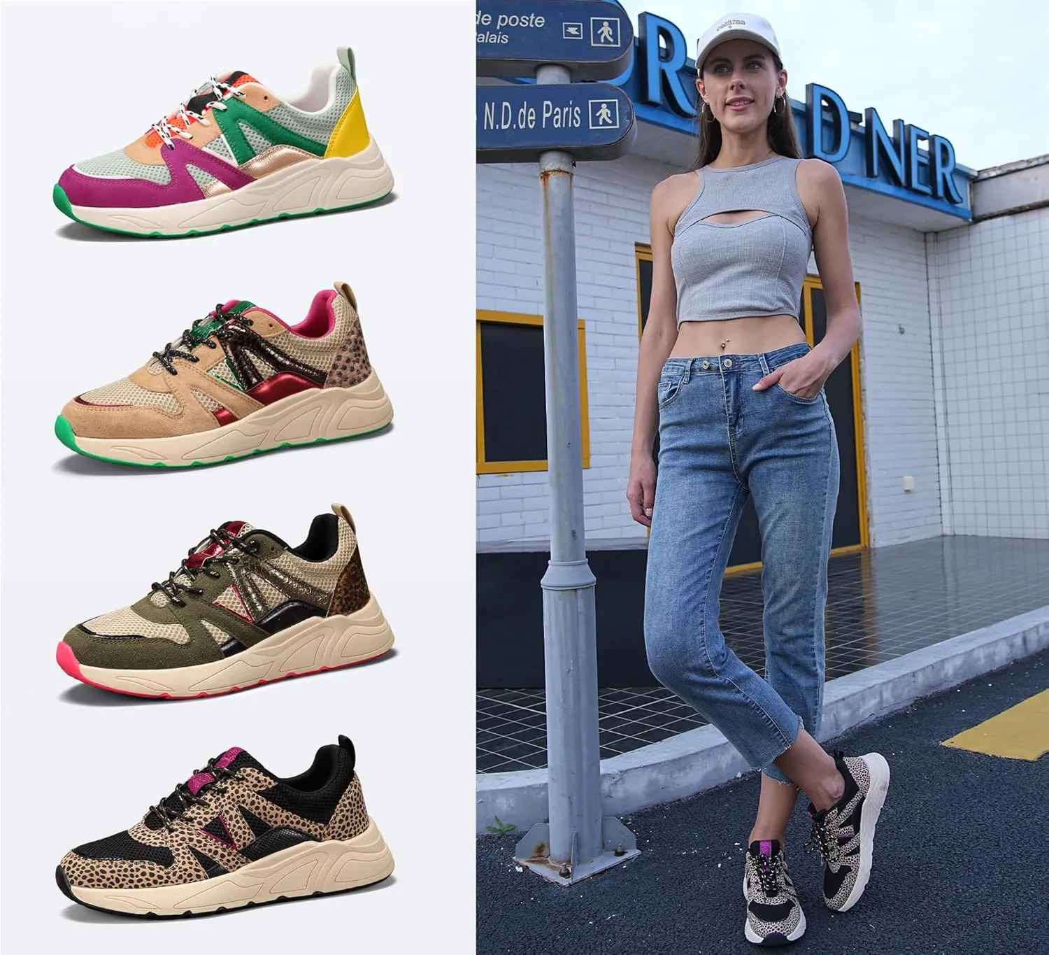 LUCKY STEP Women‘s Fashion Cusual Sneakers Platform Classic Leopard Walking Tennis Travel Shoes Chunky Colorful Lifestyle Sneakers