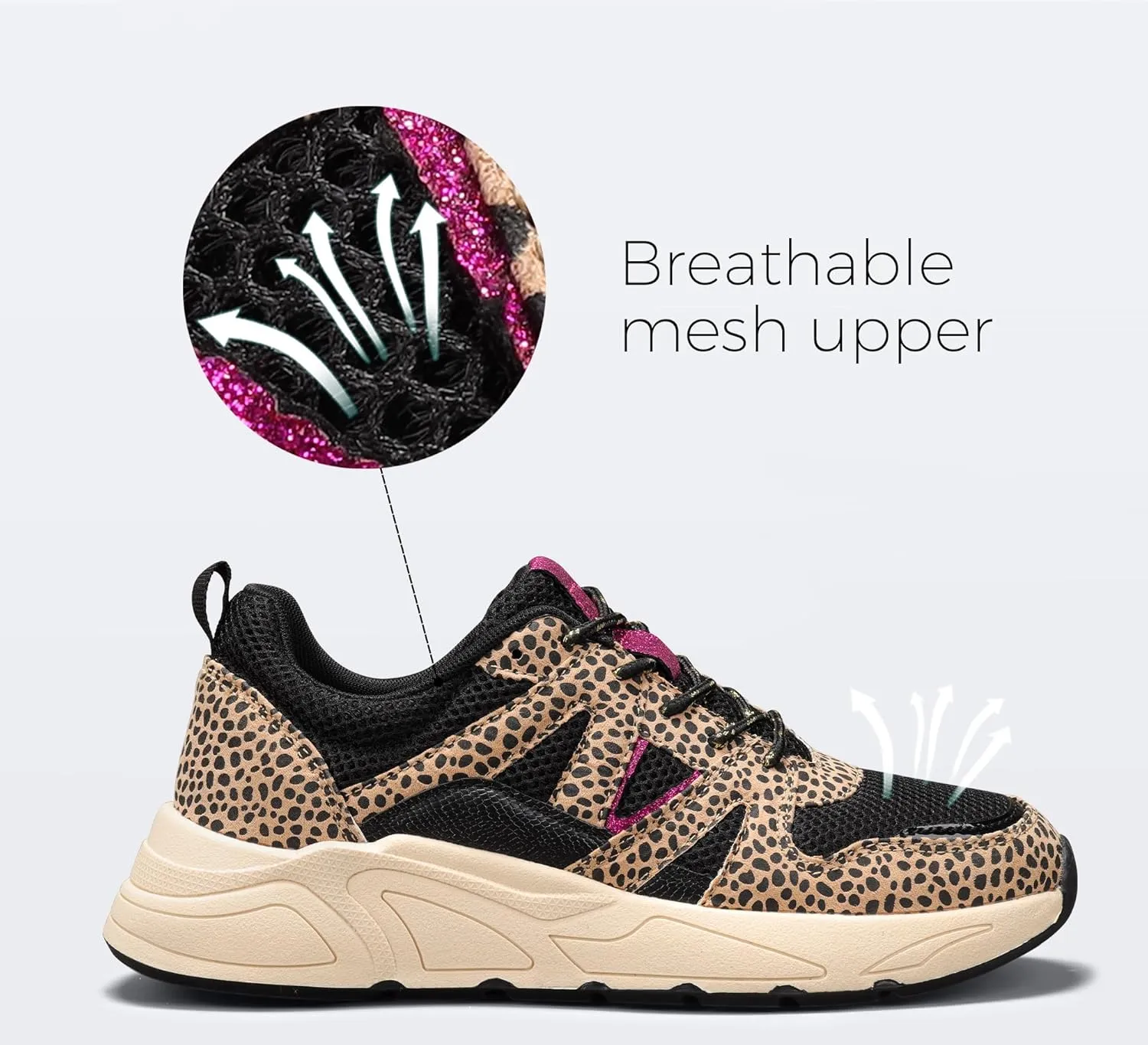 LUCKY STEP Women‘s Fashion Cusual Sneakers Platform Classic Leopard Walking Tennis Travel Shoes Chunky Colorful Lifestyle Sneakers