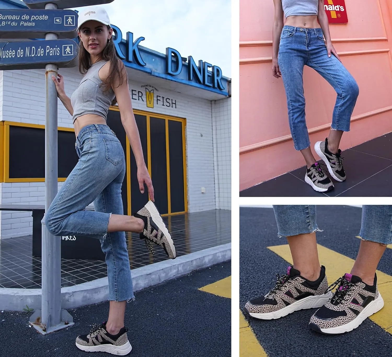 LUCKY STEP Women‘s Fashion Cusual Sneakers Platform Classic Leopard Walking Tennis Travel Shoes Chunky Colorful Lifestyle Sneakers
