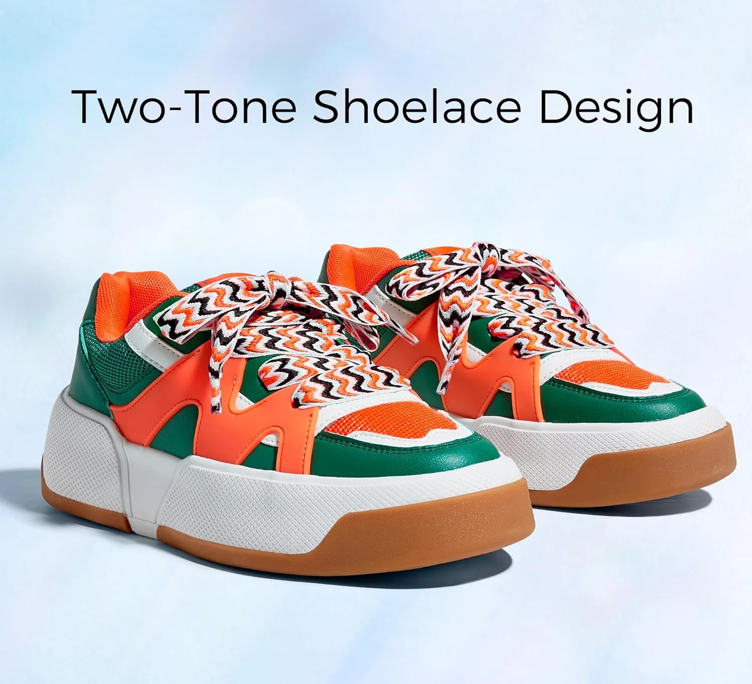 LUCKY STEP Women’s Platform Fashion Sneakers Lace up Casual Faux Leather Comfortable Thick Sole Tennis Walking Shoes