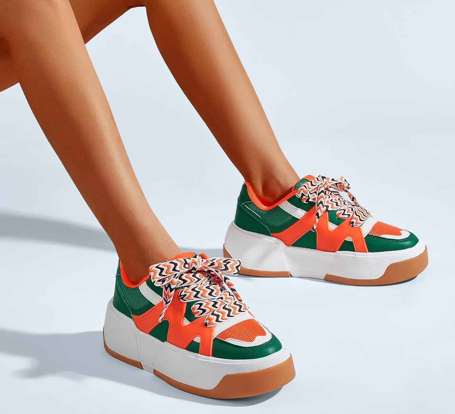 LUCKY STEP Women’s Platform Fashion Sneakers Lace up Casual Faux Leather Comfortable Thick Sole Tennis Walking Shoes