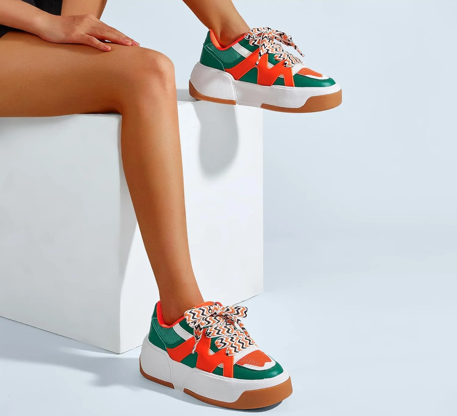 LUCKY STEP Women’s Platform Fashion Sneakers Lace up Casual Faux Leather Comfortable Thick Sole Tennis Walking Shoes