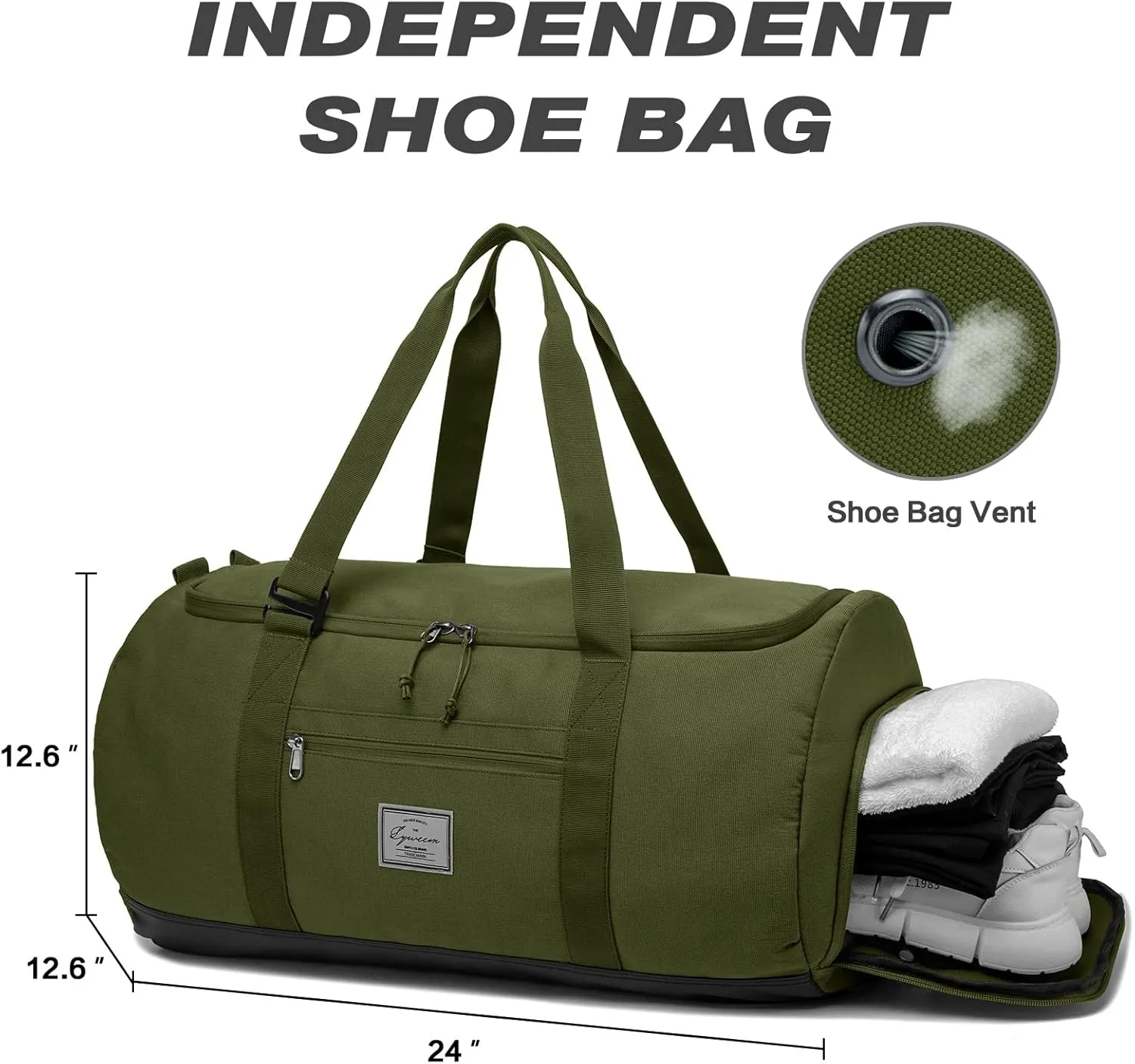 Lyweem Travel Duffel Bag for Men Duffle Bag Large Size for Women Weekender Overnight with Shoes Compartment Multifunctional Gym Bags 60L, Green
