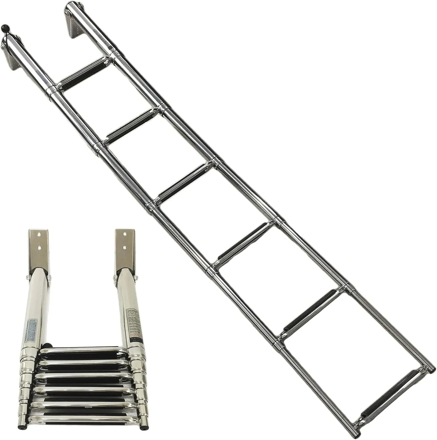 MARINE CITY 304-Grade Stainless Steel Sleek Compact Durable and Sturdy 6-Step Telescoping Swim Ladder Easy Install for Boats – Marines – RVs – Ships – Yachts (Pack of 1)