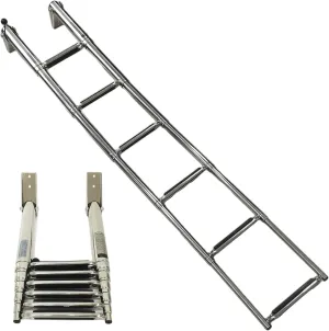 MARINE CITY 304-Grade Stainless Steel Sleek Compact Durable and Sturdy 6-Step Telescoping Swim Ladder Easy Install for Boats – Marines – RVs – Ships – Yachts (Pack of 1)