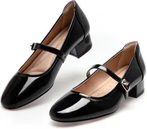 Mary Jane Shoes Low Heels Dress Pumps for Women With Adjustable Ankle Strap - 2 Inch Chunky Heel for Dressy Casual Occasions