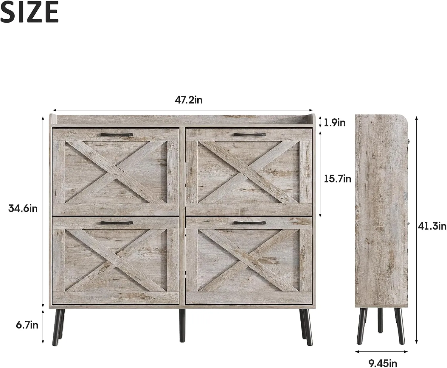 Maupvit Large Shoe Storage Cabinet with 4 Flip Drawers, Freestanding Shoe Organizer with Metal Drawer Hinges for Entryway, Narrow Shoe Rack Cabinet, 5 Sturdy Wooden Legs, Light Rustic Oak