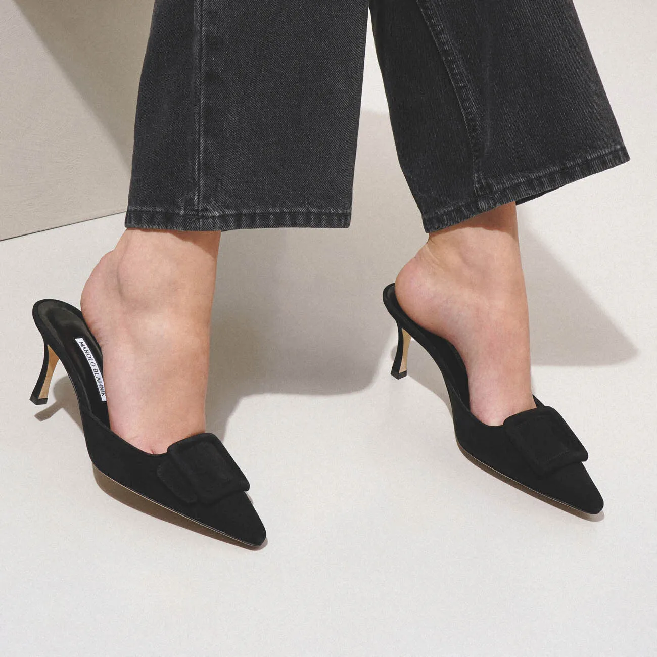 Maysale 70 black suede mules