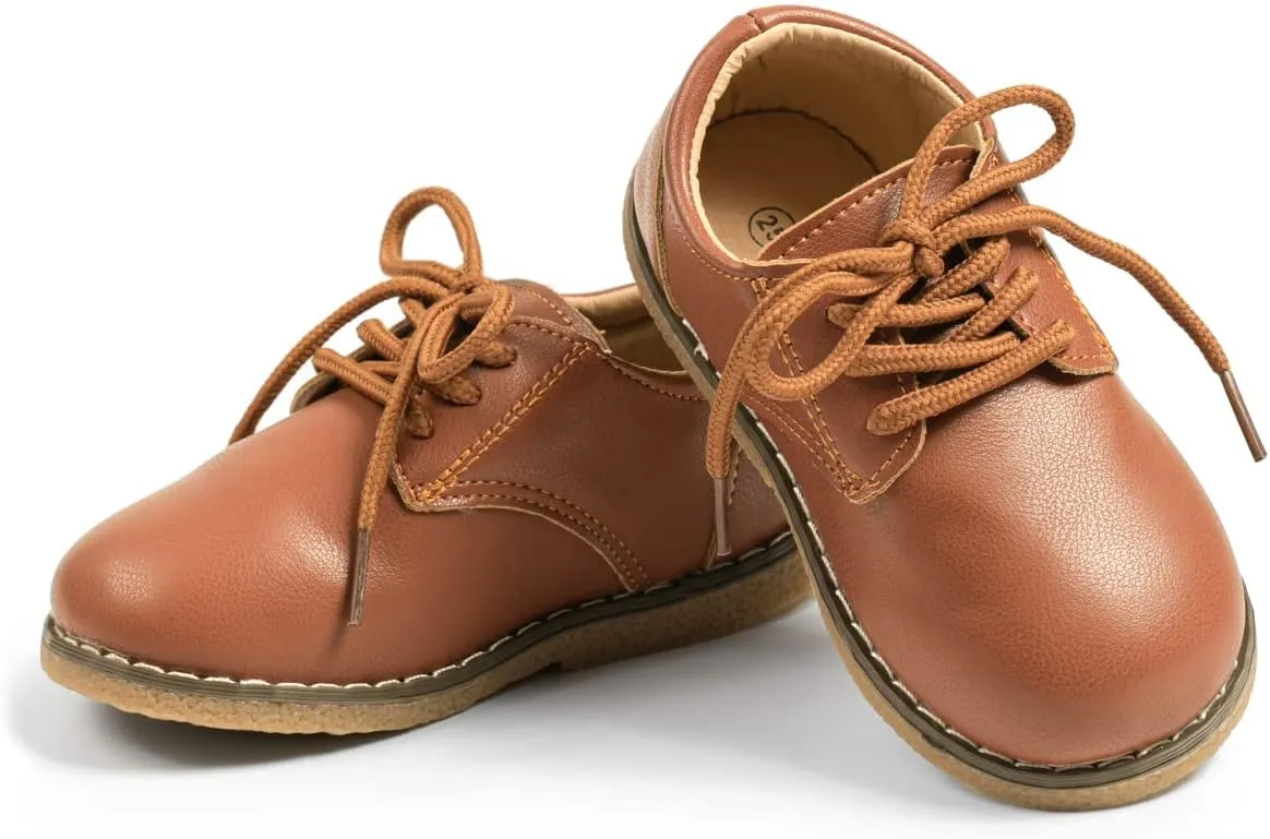 Meckior Toddler Boys Girls Black Dress Shoes Little Kid Oxford Shoes Wedding Church Dress Shoes PU Leather Lace Up School Uniform Loafer Flats