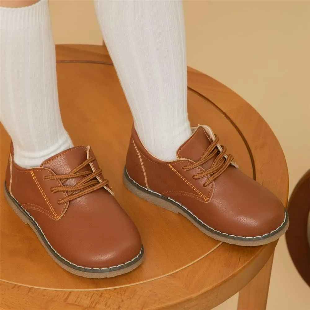 Meckior Toddler Boys Girls Black Dress Shoes Little Kid Oxford Shoes Wedding Church Dress Shoes PU Leather Lace Up School Uniform Loafer Flats