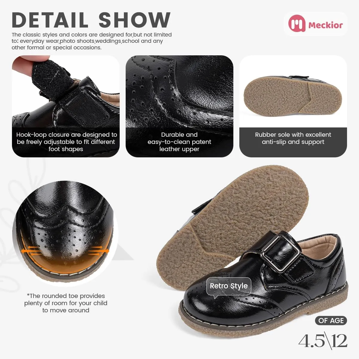 Meckior Toddler Boys Girls Dress Shoes Little Kid Oxford Shoes Wedding Church Dress Shoes PU Leather Lace Up School Uniform Loafer Flats