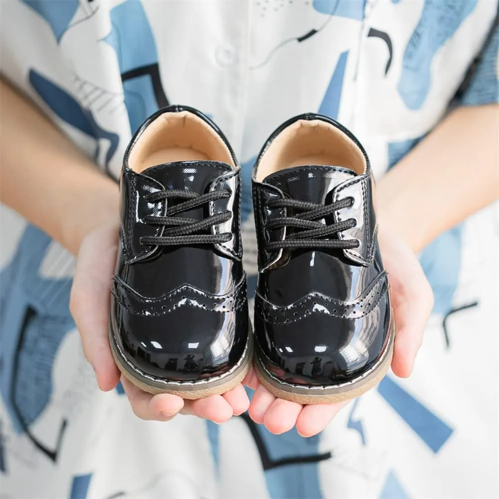 Meckior Toddler Boys Girls Dress Shoes Little Kid Oxford Shoes Wedding Church Dress Shoes PU Leather Lace Up School Uniform Loafer Flats