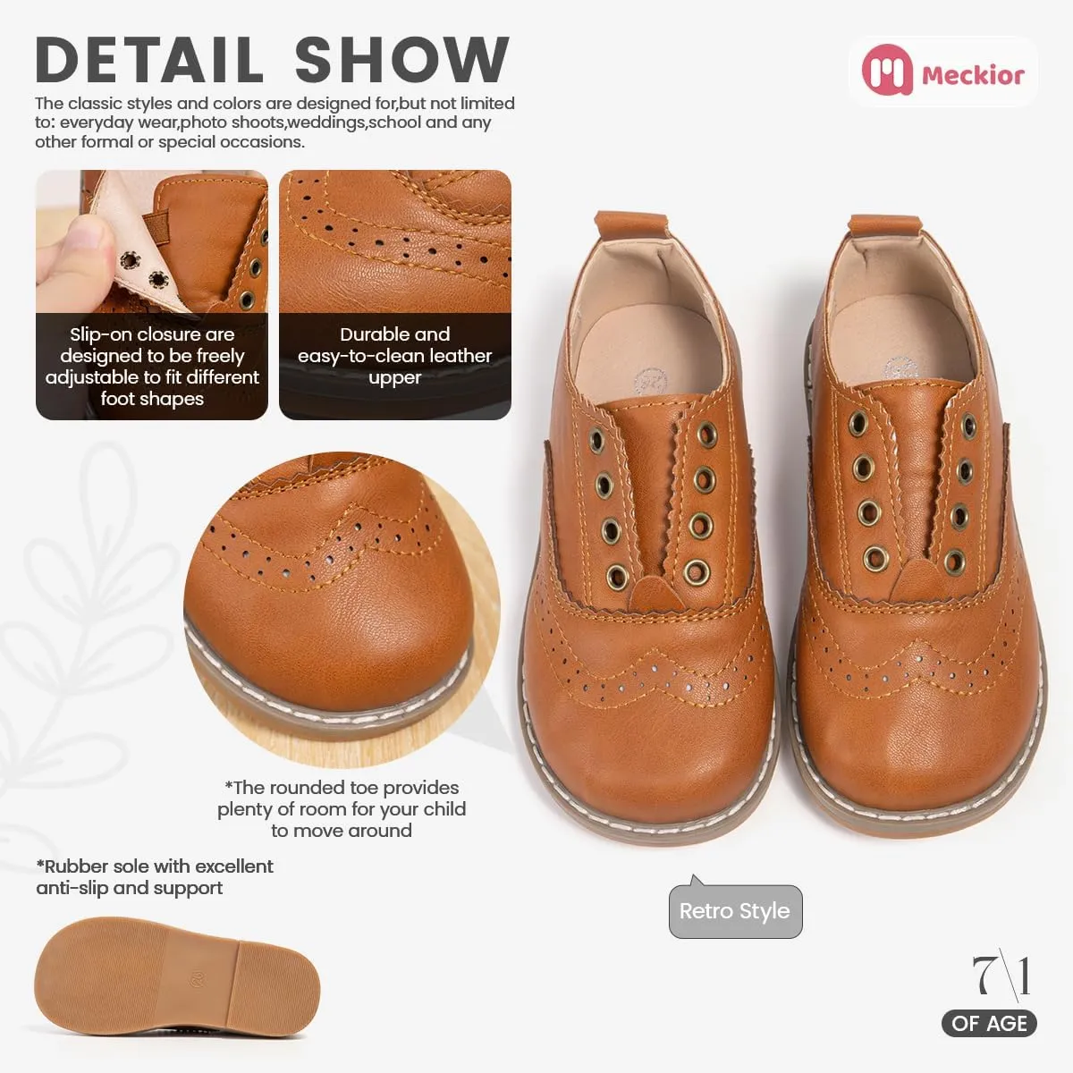 Meckior Toddler Boys Girls Dress Shoes Little Kid Oxford Shoes Wedding Church Dress Shoes PU Leather Lace Up School Uniform Loafer Flats