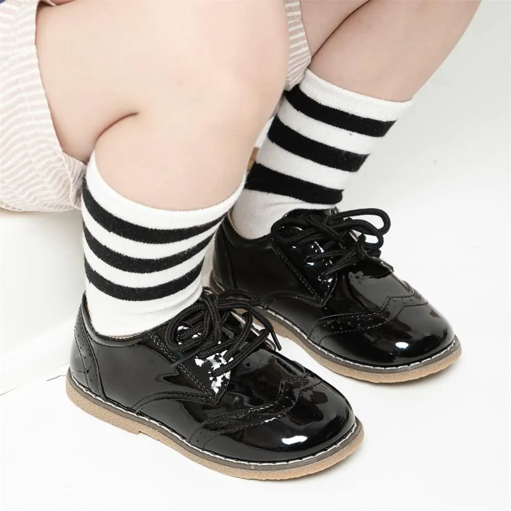 Meckior Toddler Boys Girls Dress Shoes Little Kid Oxford Shoes Wedding Church Dress Shoes PU Leather Lace Up School Uniform Loafer Flats