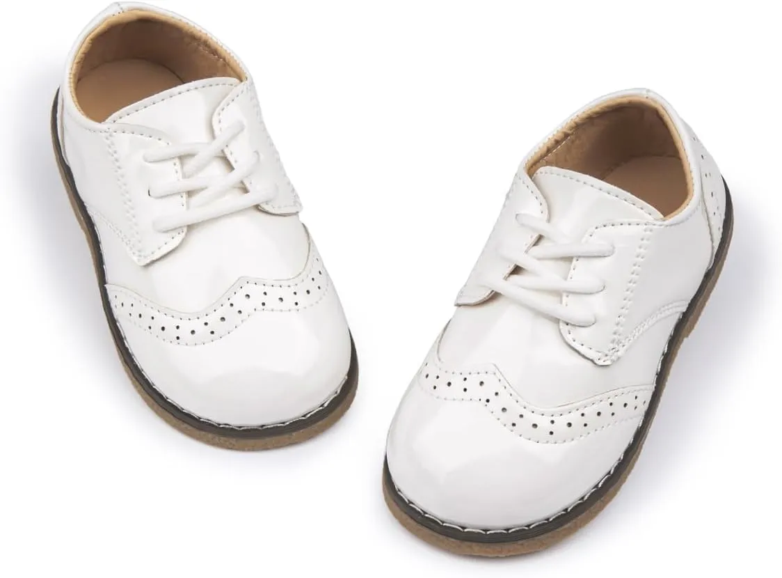 Meckior Toddler Boys Girls Dress Shoes Little Kid Oxford Shoes Wedding Church Dress Shoes PU Leather Lace Up School Uniform Loafer Flats