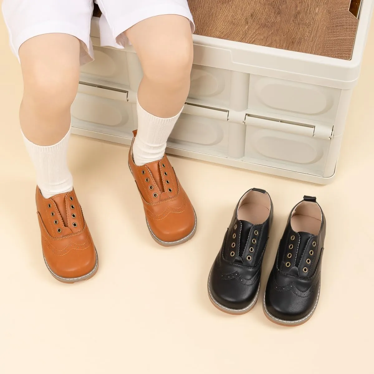 Meckior Toddler Boys Girls Dress Shoes Little Kid Oxford Shoes Wedding Church Dress Shoes PU Leather Lace Up School Uniform Loafer Flats