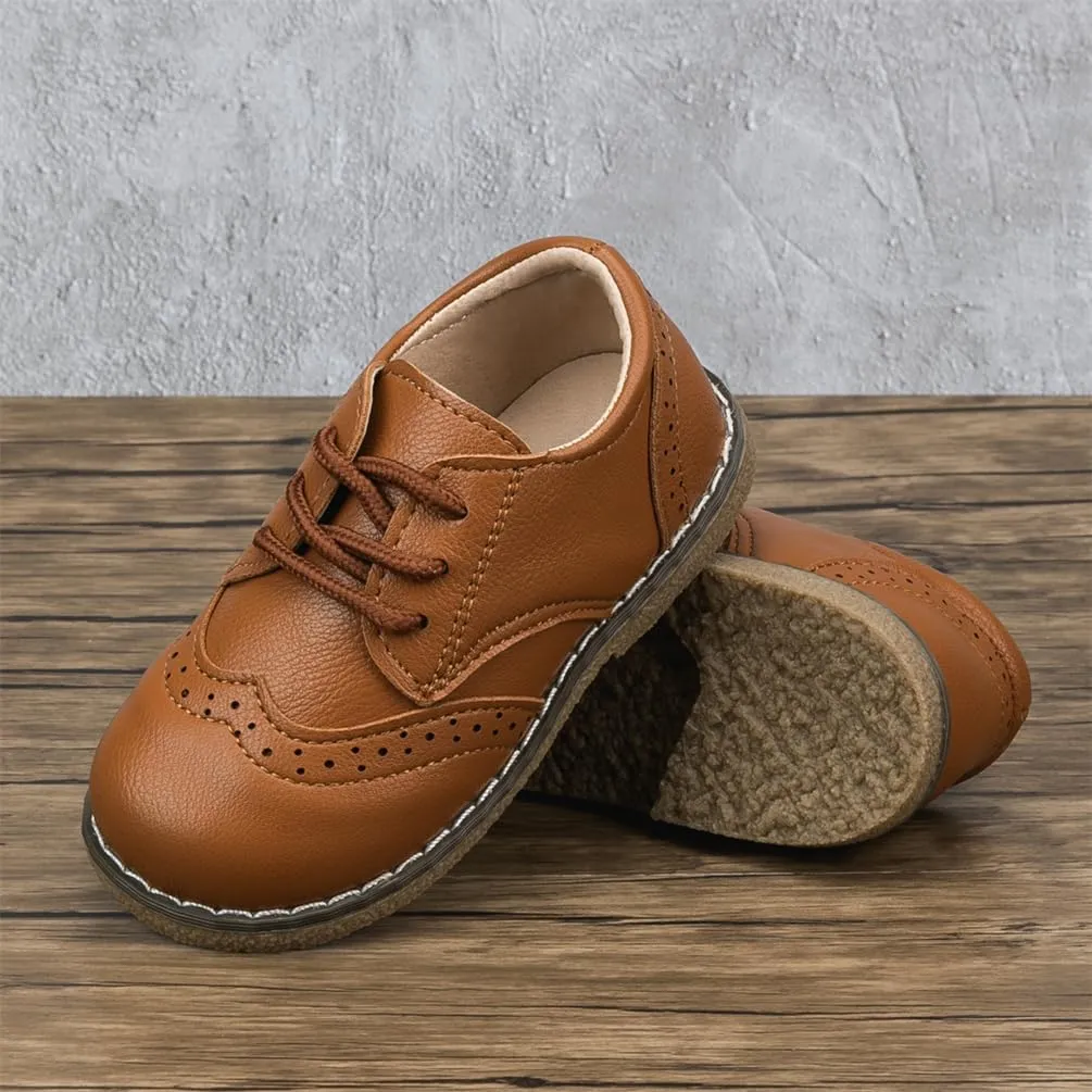 Meckior Toddler Boys Girls Dress Shoes Little Kid Oxford Shoes Wedding Church Dress Shoes PU Leather Lace Up School Uniform Loafer Flats