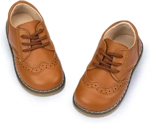 Meckior Toddler Boys Girls Dress Shoes Little Kid Oxford Shoes Wedding Church Dress Shoes PU Leather Lace Up School Uniform Loafer Flats