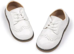 Meckior Toddler Boys Girls Dress Shoes Little Kid Oxford Shoes Wedding Church Dress Shoes PU Leather Lace Up School Uniform Loafer Flats