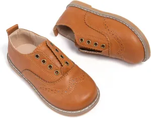 Meckior Toddler Boys Girls Dress Shoes Little Kid Oxford Shoes Wedding Church Dress Shoes PU Leather Lace Up School Uniform Loafer Flats
