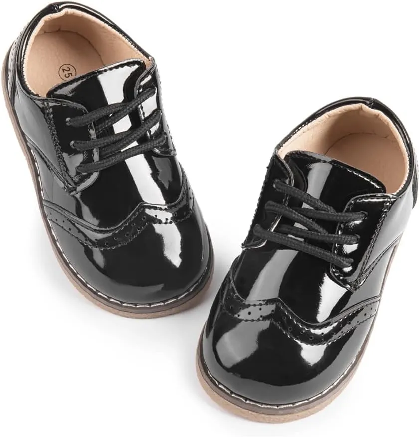 Meckior Toddler Boys Girls Dress Shoes Little Kid Oxford Shoes Wedding Church Dress Shoes PU Leather Lace Up School Uniform Loafer Flats