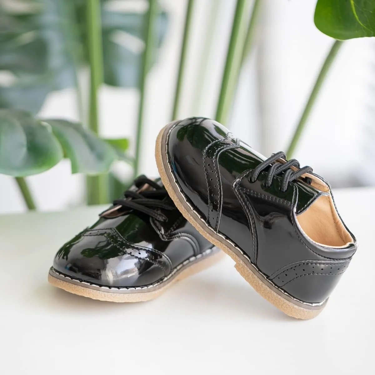 Meckior Toddler Boys Girls Dress Shoes Little Kid Oxford Shoes Wedding Church Dress Shoes PU Leather Lace Up School Uniform Loafer Flats