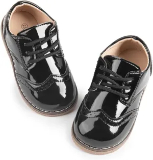 Meckior Toddler Boys Girls Dress Shoes Little Kid Oxford Shoes Wedding Church Dress Shoes PU Leather Lace Up School Uniform Loafer Flats