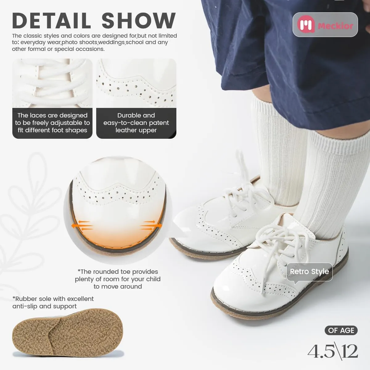 Meckior Toddler Boys Girls Dress Shoes Little Kid Oxford Shoes Wedding Church Dress Shoes PU Leather Lace Up School Uniform Loafer Flats