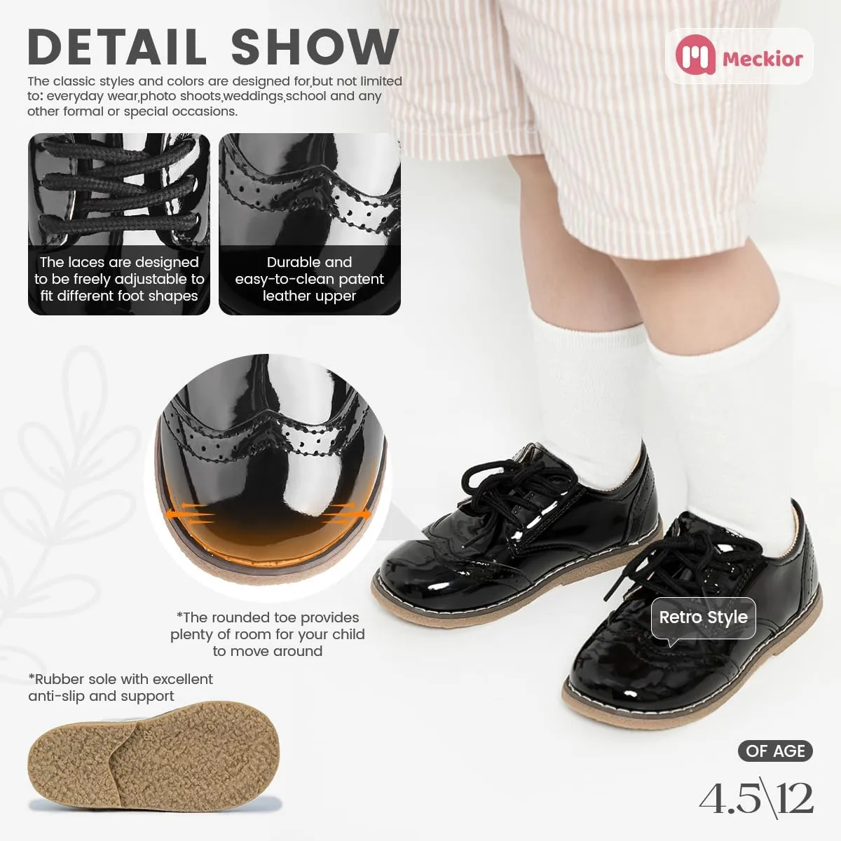 Meckior Toddler Boys Girls Dress Shoes Little Kid Oxford Shoes Wedding Church Dress Shoes PU Leather Lace Up School Uniform Loafer Flats