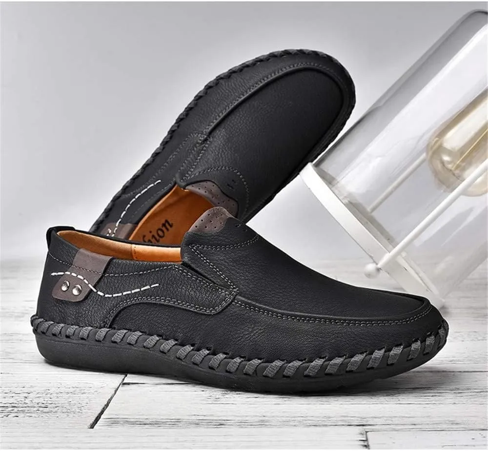 Men Vintage Cowhide Loafers Summer Casual Walking Shoes Fashionable Boat Moccasins Leisure Comfortable Chic New Driving Footwear