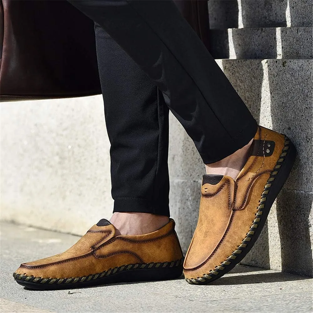 Men Vintage Cowhide Loafers Summer Casual Walking Shoes Fashionable Boat Moccasins Leisure Comfortable Chic New Driving Footwear