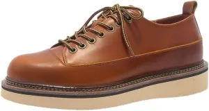 Men's British-Style Low-top Shoes Thick-Soled Leather Shoes Lace-up Casual Soft Sole Oil Wax Leather Low Heel Breathable Comfortable Round Toe Suitable